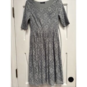 Mikarose Size Small Grey Lace Dress Flared Skirt 3/4 Sleeve Lined Elegant‎